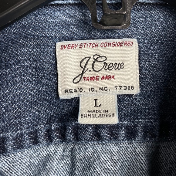 J Crew Denim Shirt Mens Large Blue Dark Wash Pocket Western Long Sleeve Button - Picture 9 of 10